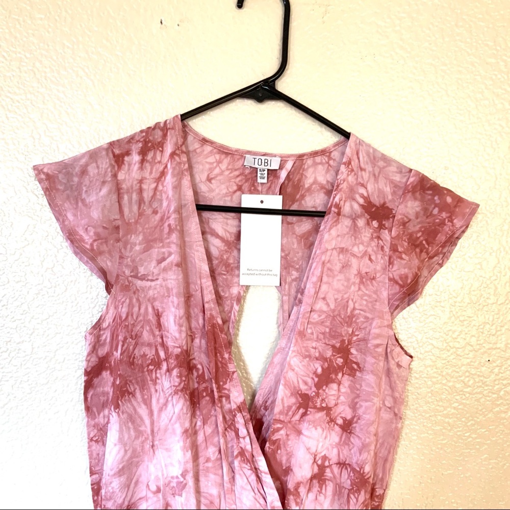 TOBI Mauve Tie Dye Open Back Deep V Romper S - Picture 6 of 8